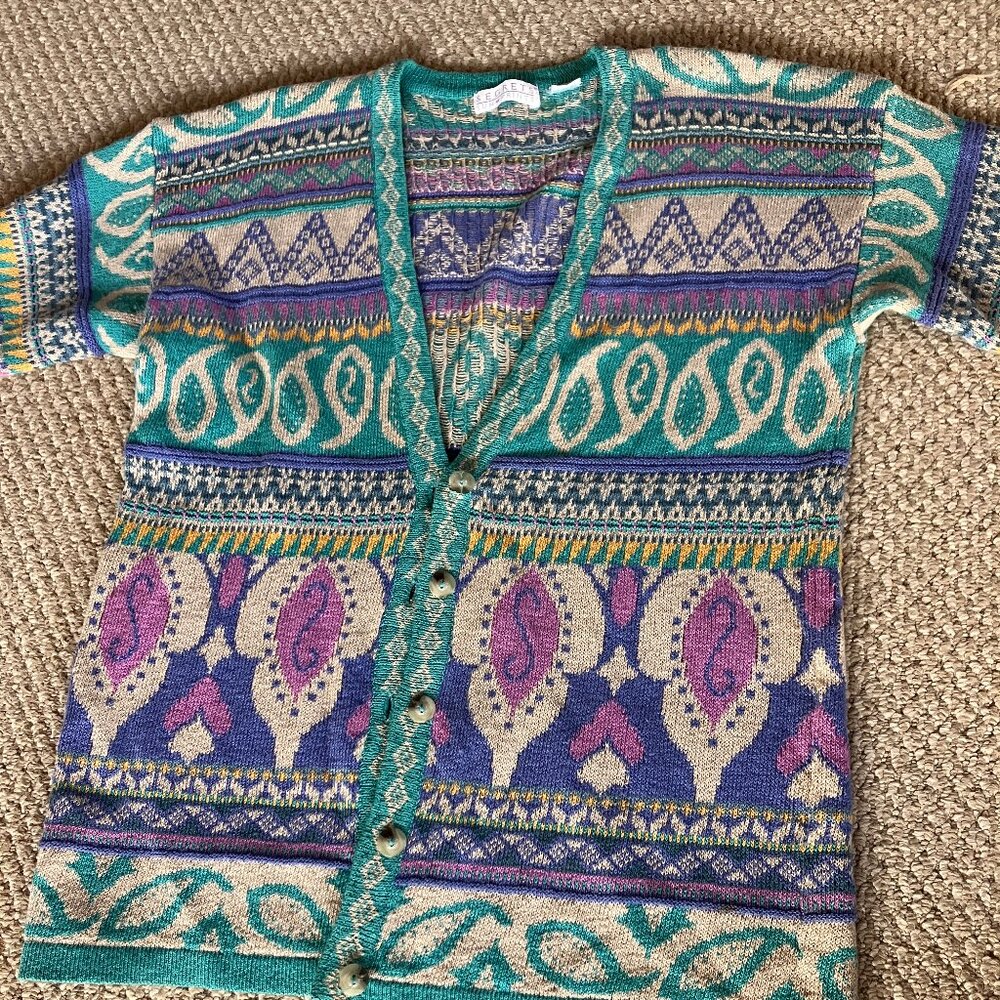 Vintage 90s Segrets Sun Prints Cardigan Pastel Large Cottagecore